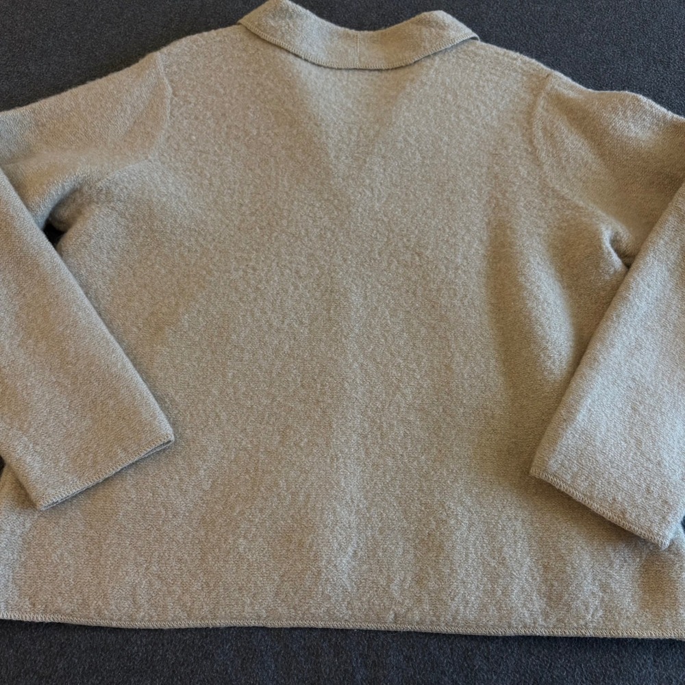 Eagle's Eye 100% Wool Cardigan XL Oatmeal Beige Floral 3D Embroidery Vintage